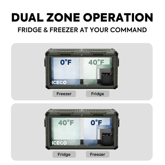 ICECO VL75ProD black dual zone fridge freezer open lid view