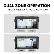 ICECO VL75ProD black dual zone fridge freezer open lid view