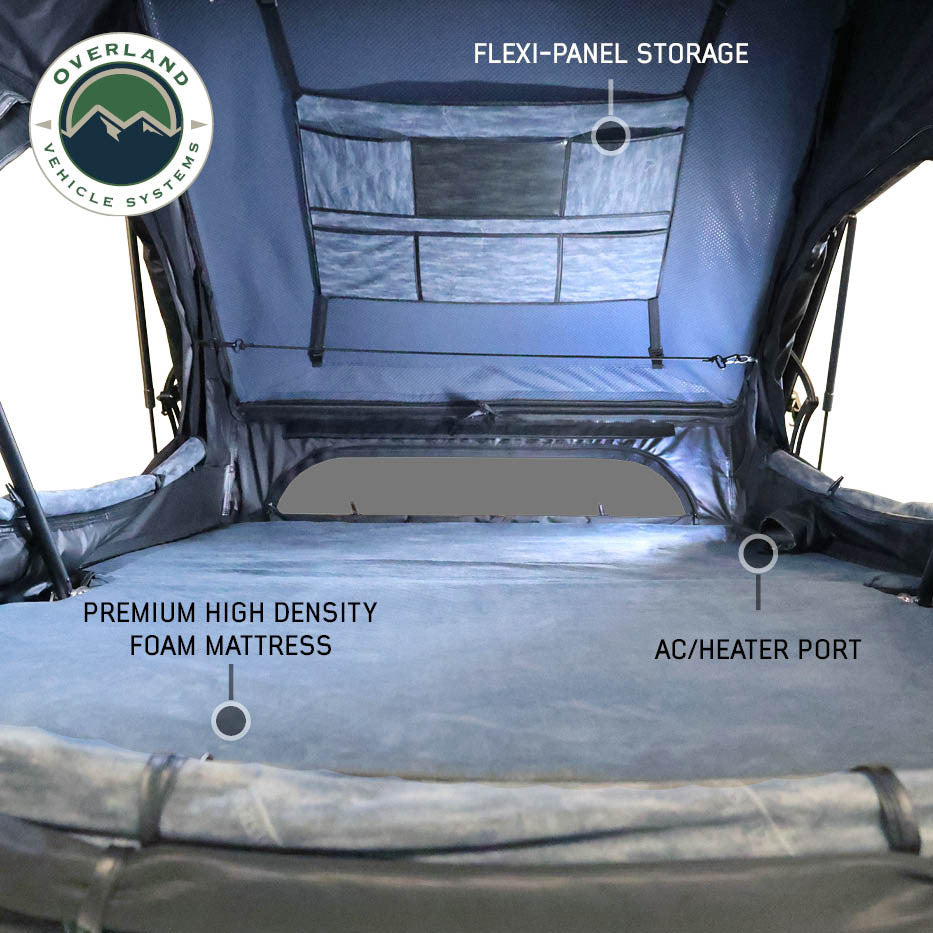 XD Atlas roof top tent interior view with memory foam mattress and skylight