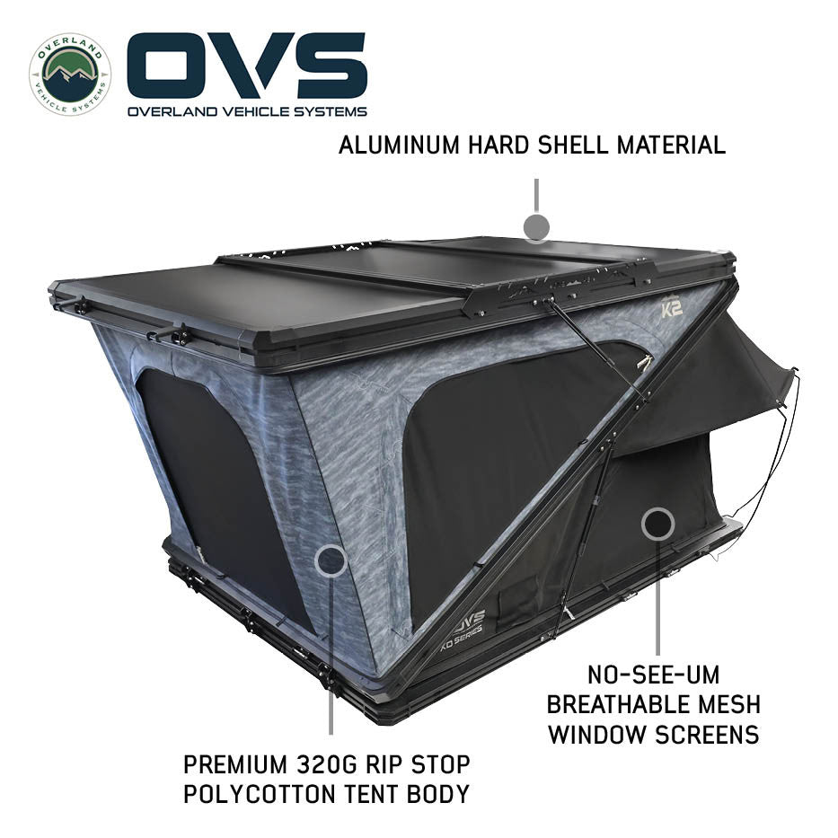 OVS XD K2 roof top tent dual clamshell opening system deployed