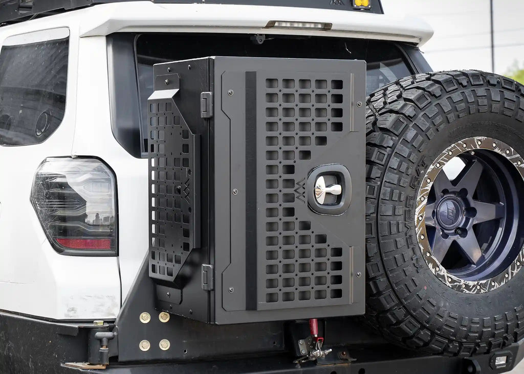 Backwoods Adventure Mods Overland Storage Box mounted on vehicle rear bumper