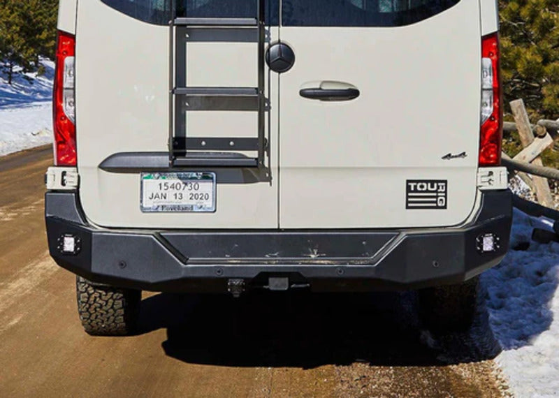 Front View Of The Installed Backwoods Mercedes Sprinter Rear Bumper