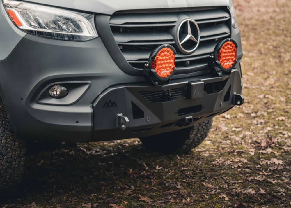 Close Up View Of The Backwoods Mercedes Sprinter Scout Front Bumper