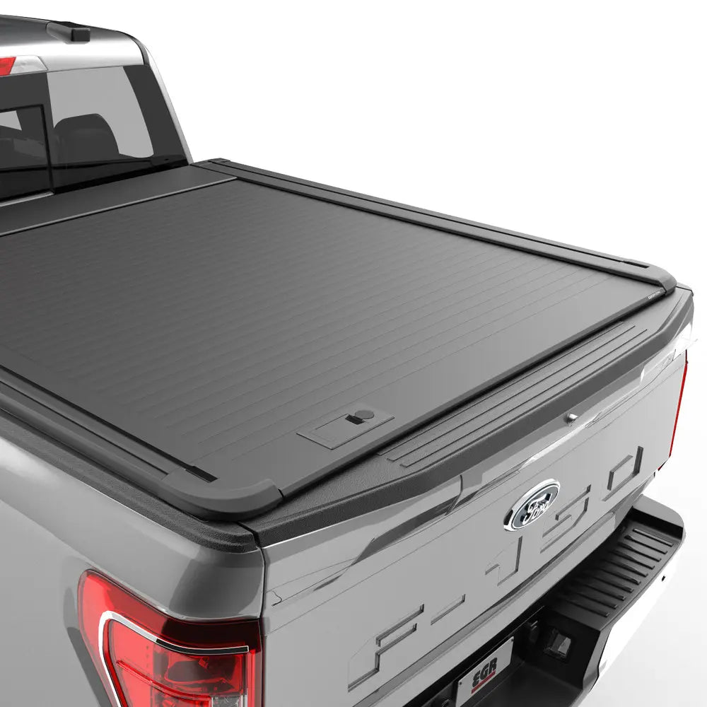 Close Up View Of The EGR RollTrac F150 Manual Retractable Bed Cover