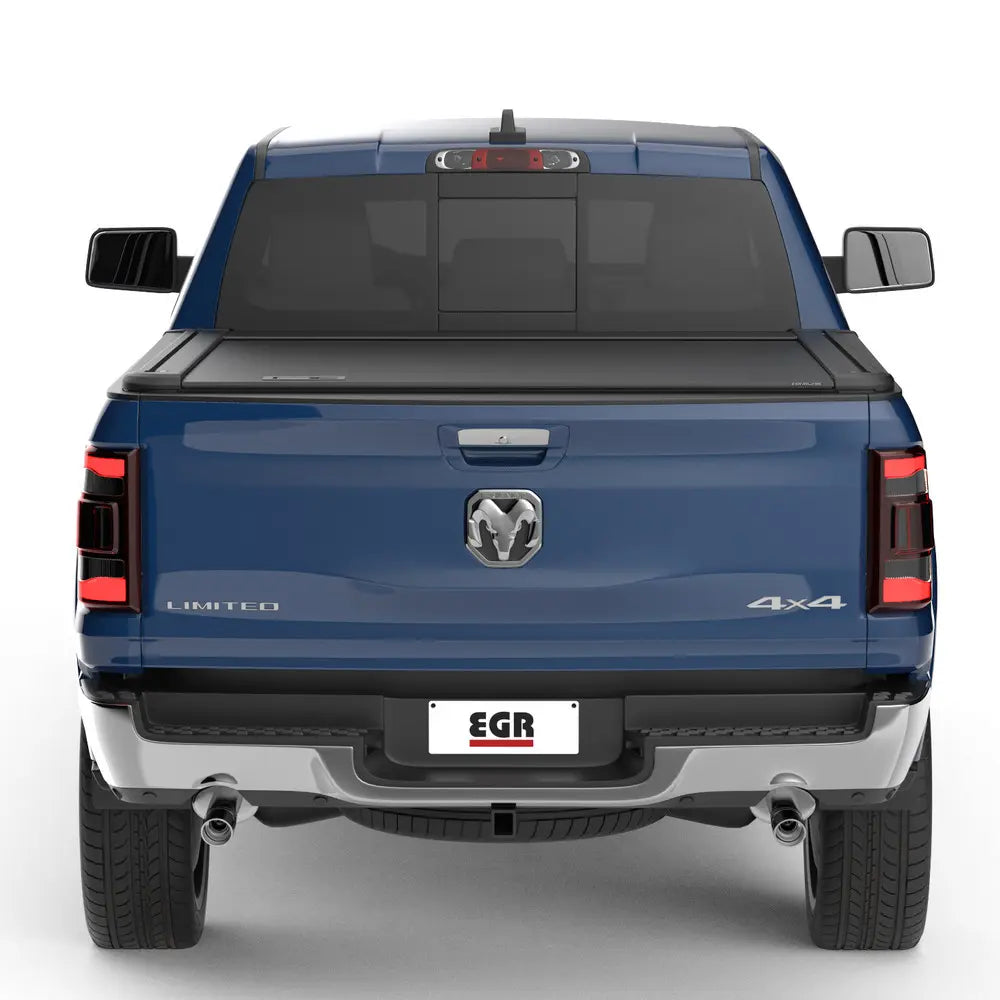 Back Side Of The EGR RollTrac Manual Retractable Bed Cover Mounted On A RAM Truck