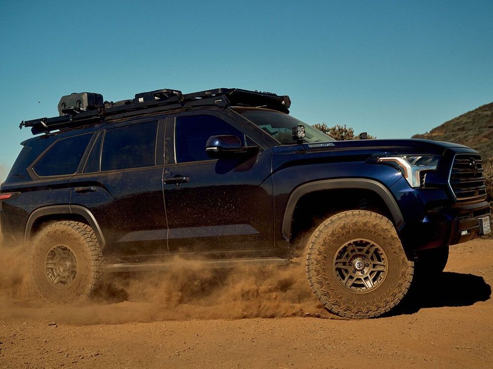 Side View Of The Mounted Front Runner Slimline II Toyota Sequoia Roof Rack