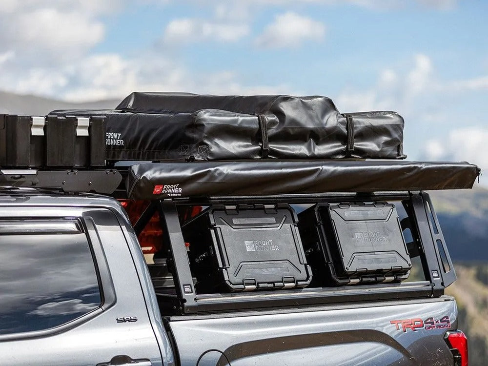 Side View Of The Installed Front Runner Toyota Tundra Pro Bed Rack With Mounted Accessories