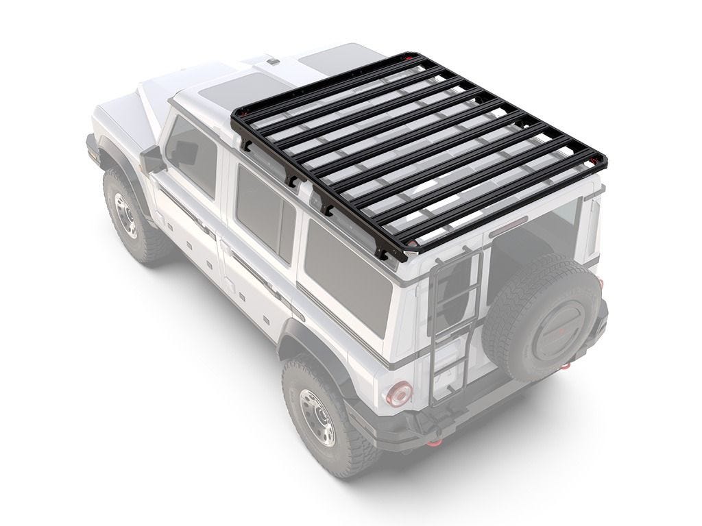 Front Runner Slimline 3 three quarter roof rack on an Ineos Grenadier viewed from above showing the slat layout