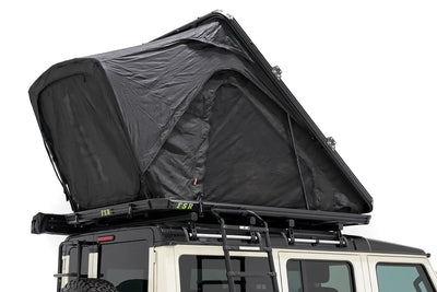 FSR Aspen Pro XL rooftop tent installed and closed on overland vehicle bed rack