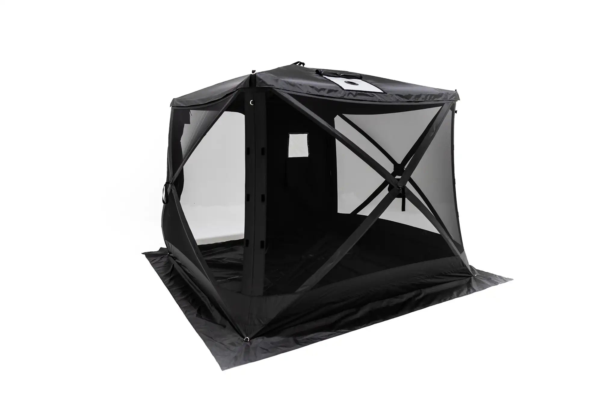 Freespirit Recreation Hub 4XL insulated ground tent with windows open at a campsite
