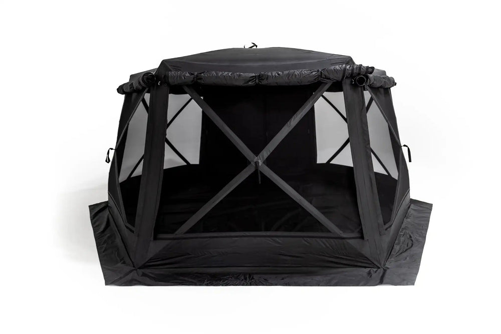 Free Spirit Recreation Hub 6XL pop-up tent fully open showing 121 sq ft interior