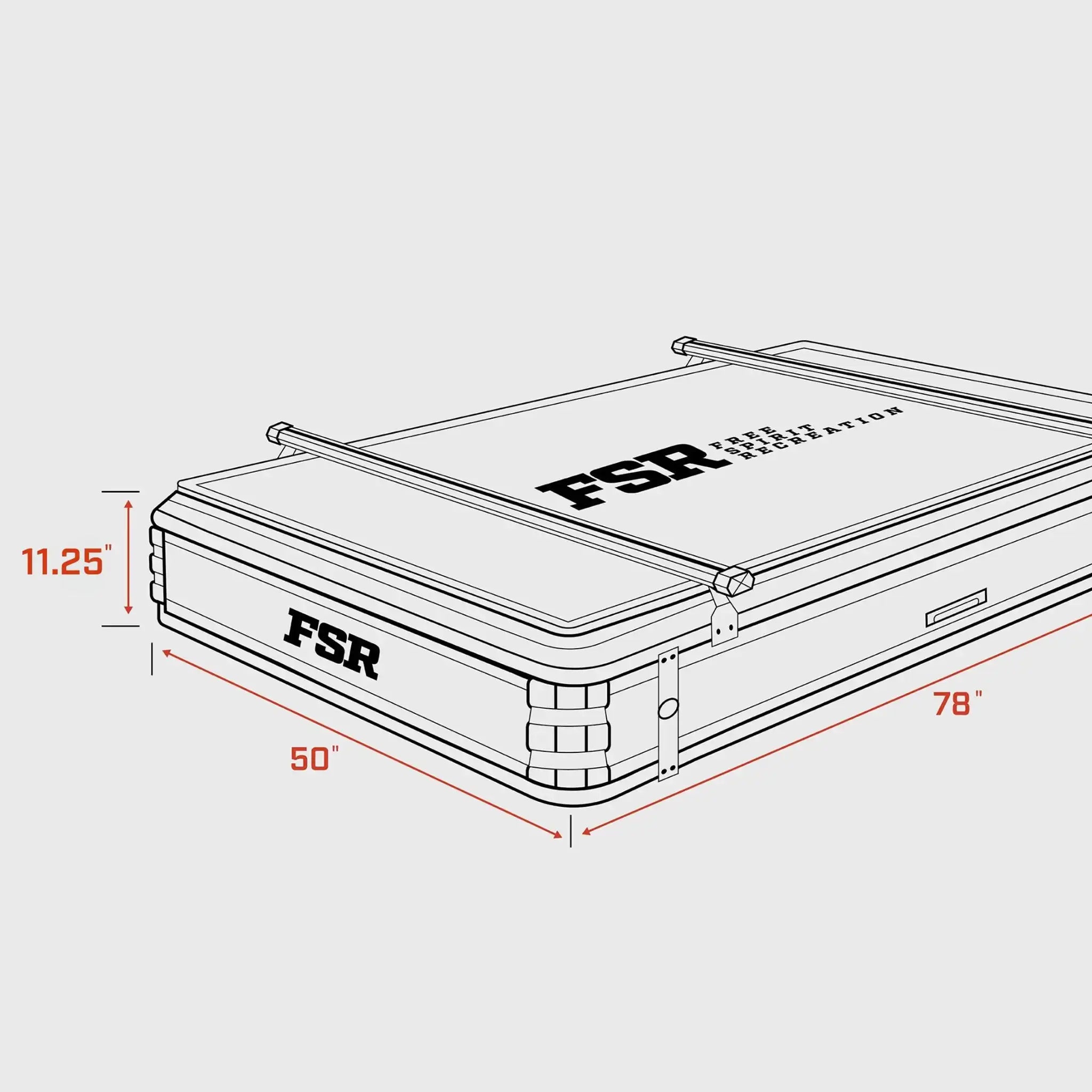FSR Kali King rooftop tent closed dimensions 50 by 78 inches diagram