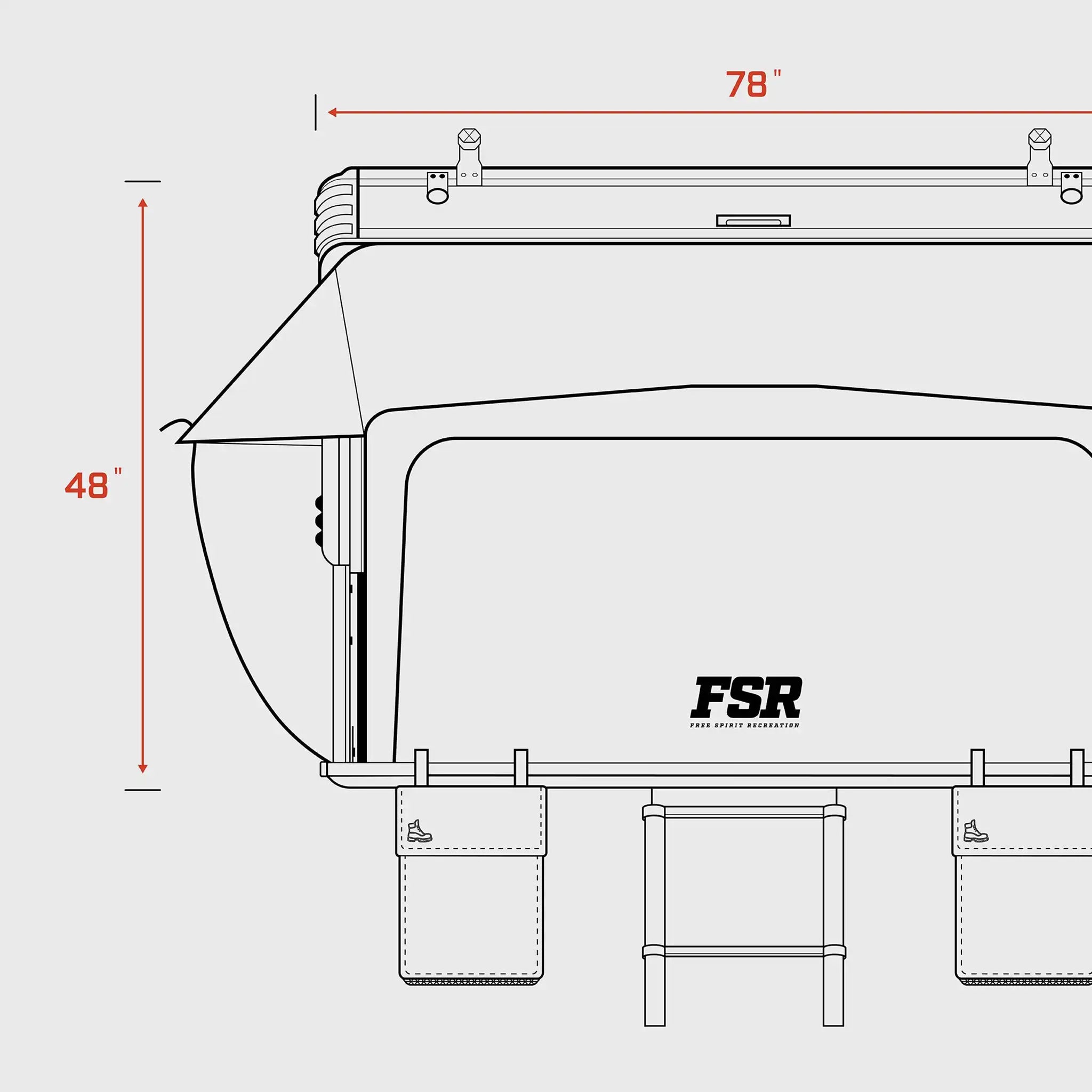FSR Kali King rooftop tent open width and height dimensions diagram