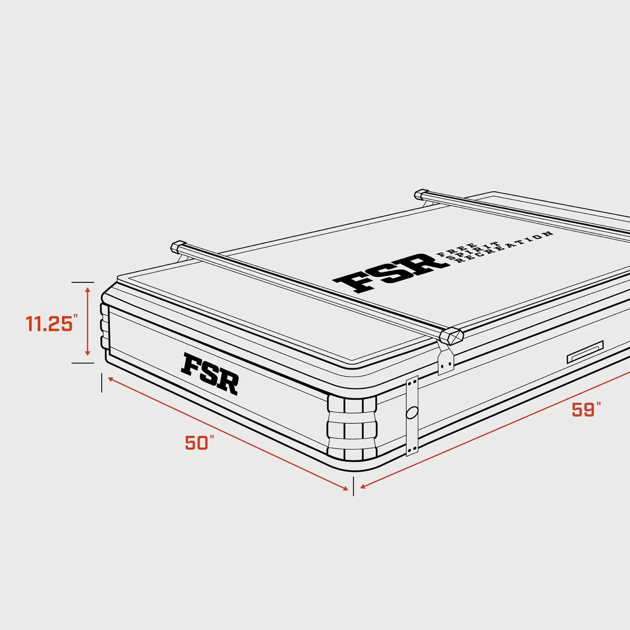 FSR Kali rooftop tent closed dimensions 50 by 59 inches diagram