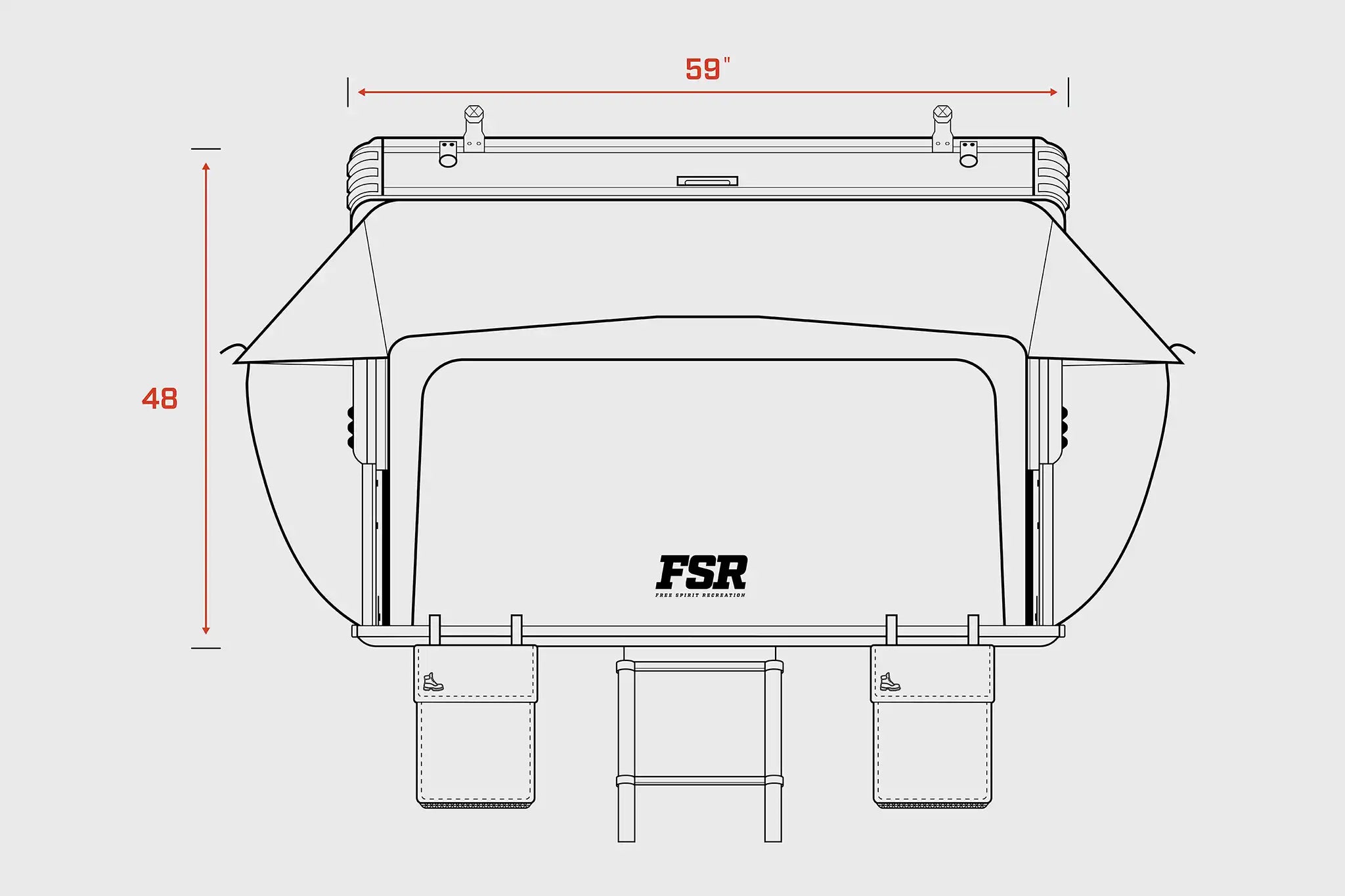 FSR Kali rooftop tent open width and height dimensions diagram