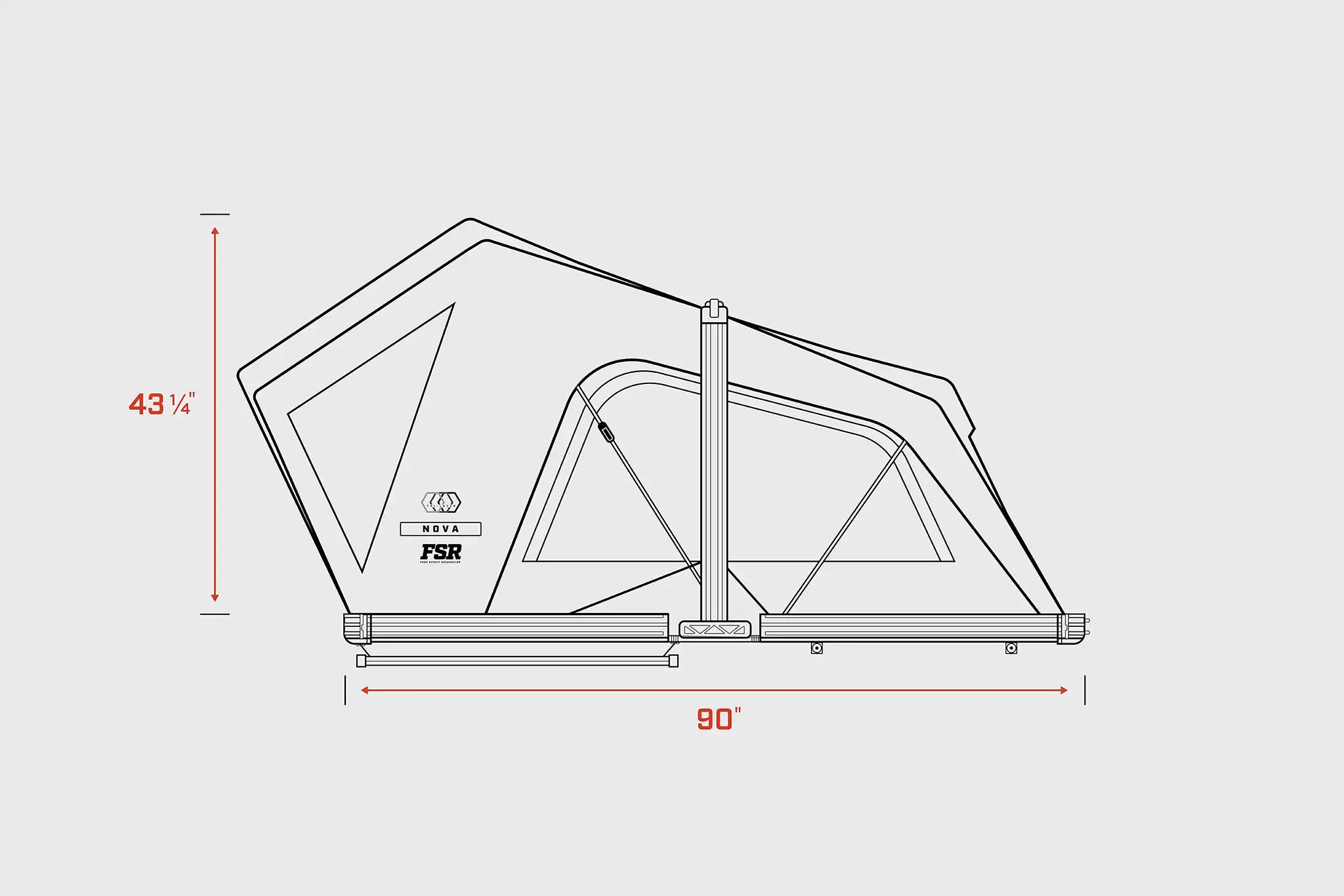 FSR Nova King rooftop tent open length and height dimensions diagram