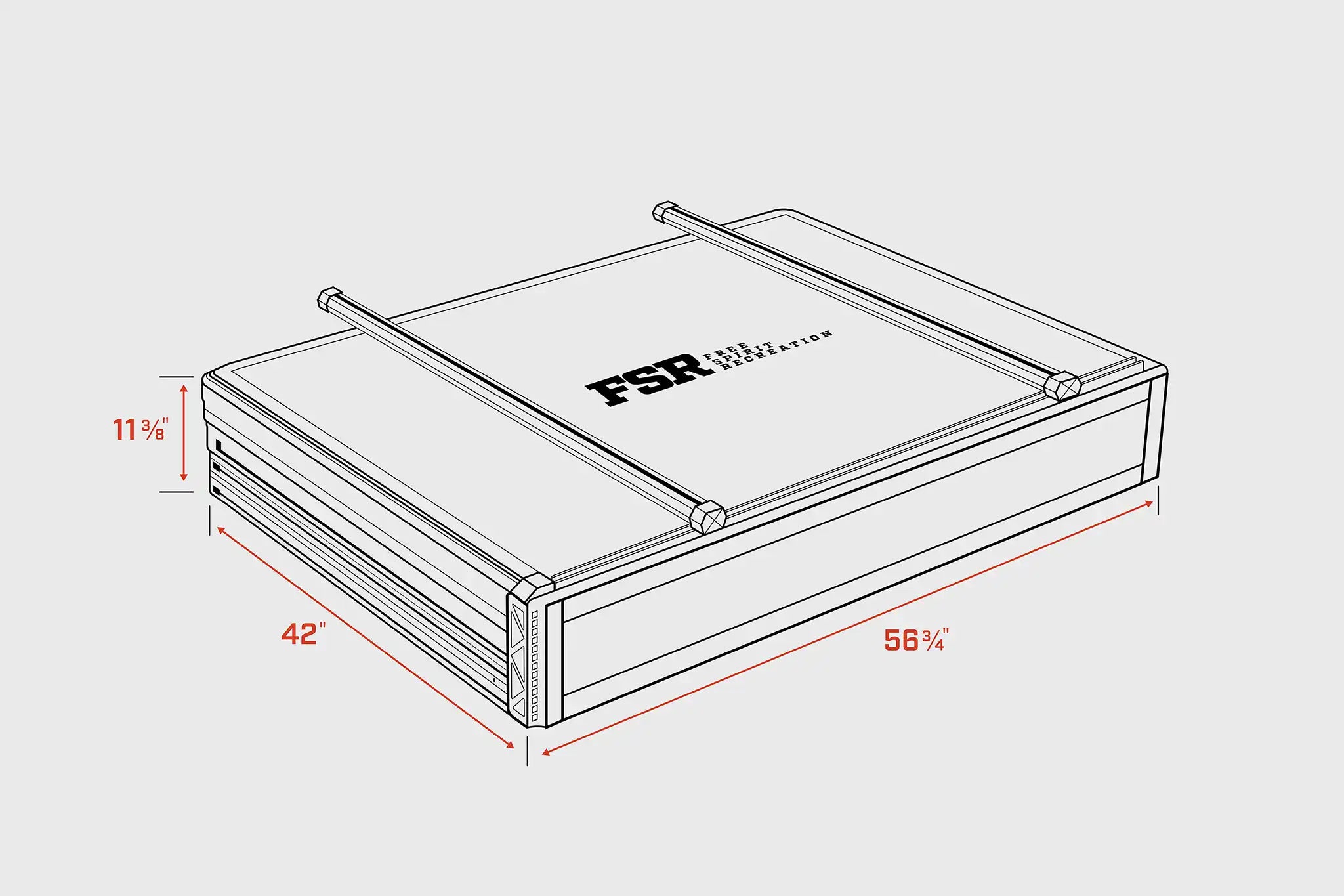 FSR Nova Standard rooftop tent closed dimensions 42 by 56.75 inches diagram