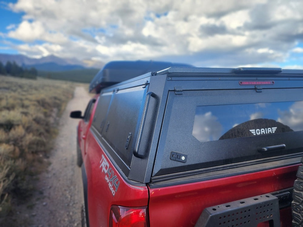 Close Up Back View Of The GAIA Campers Chevy Colorado Longbed Truck Cap