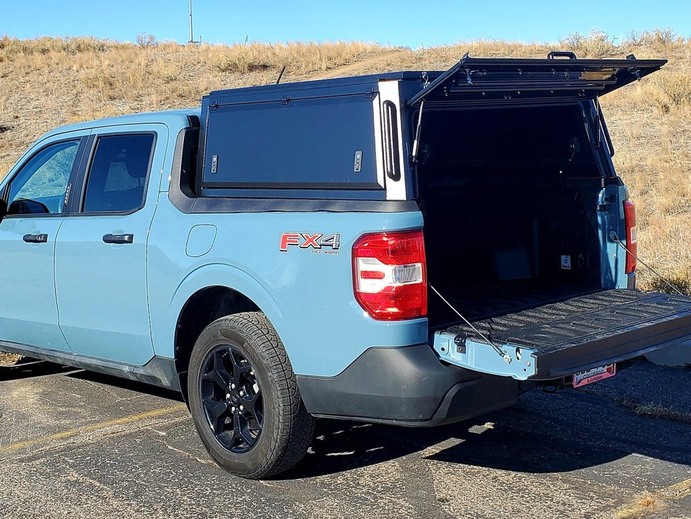 GAIA Campers Ford Maverick Truck Cap With Back Door Open