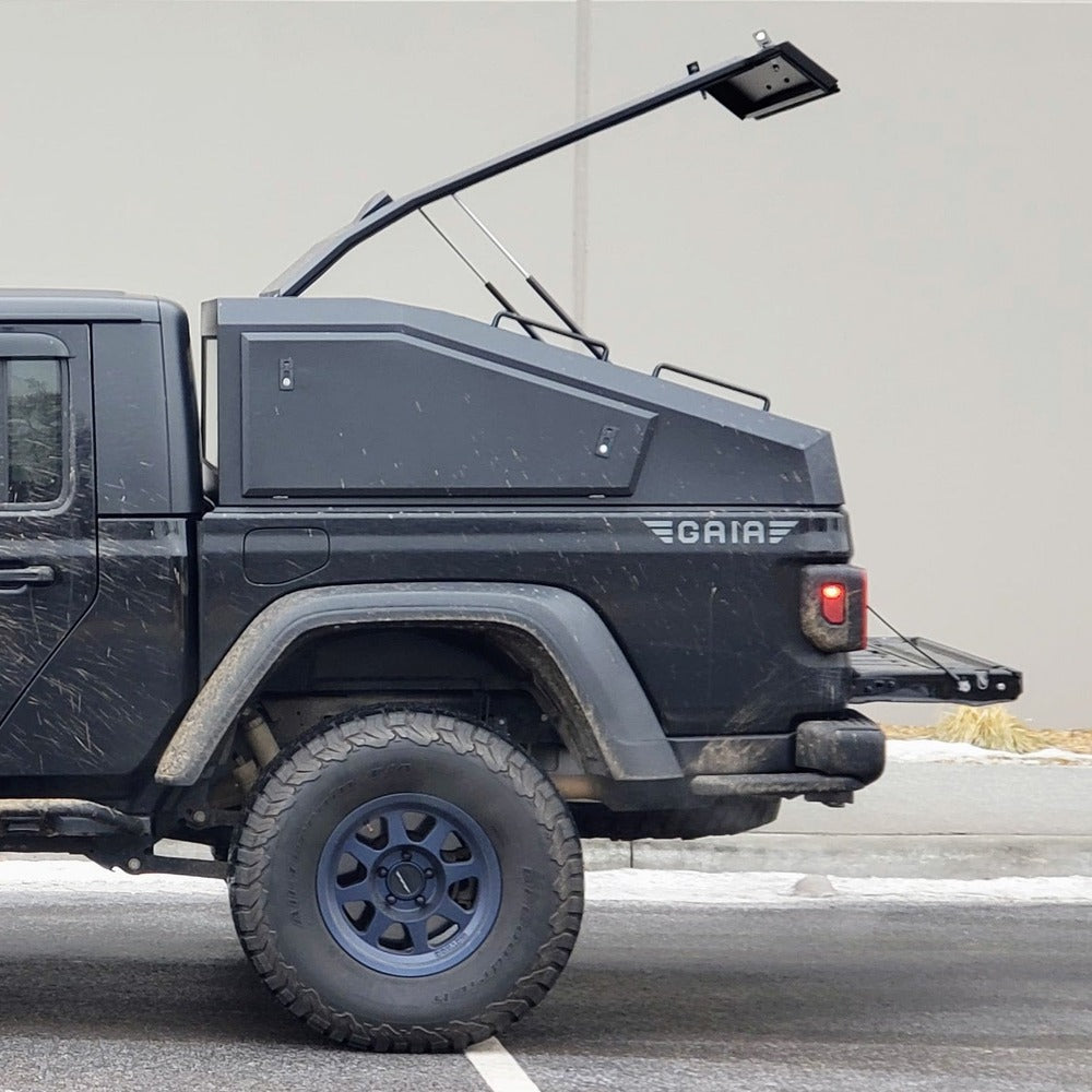 GAIA Campers  Gladiator Shadow Top Truck Cap Side View With The Pop Top Opened