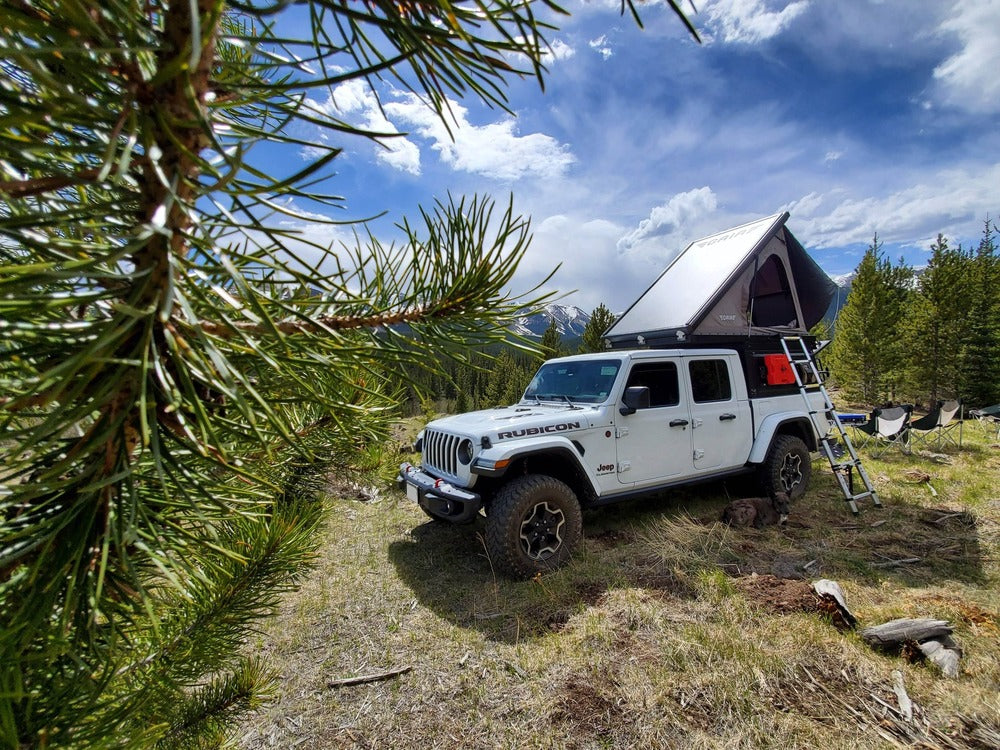 GAIA Campers Jeep Gladiator Camper With A Roof Top Tent Ladder