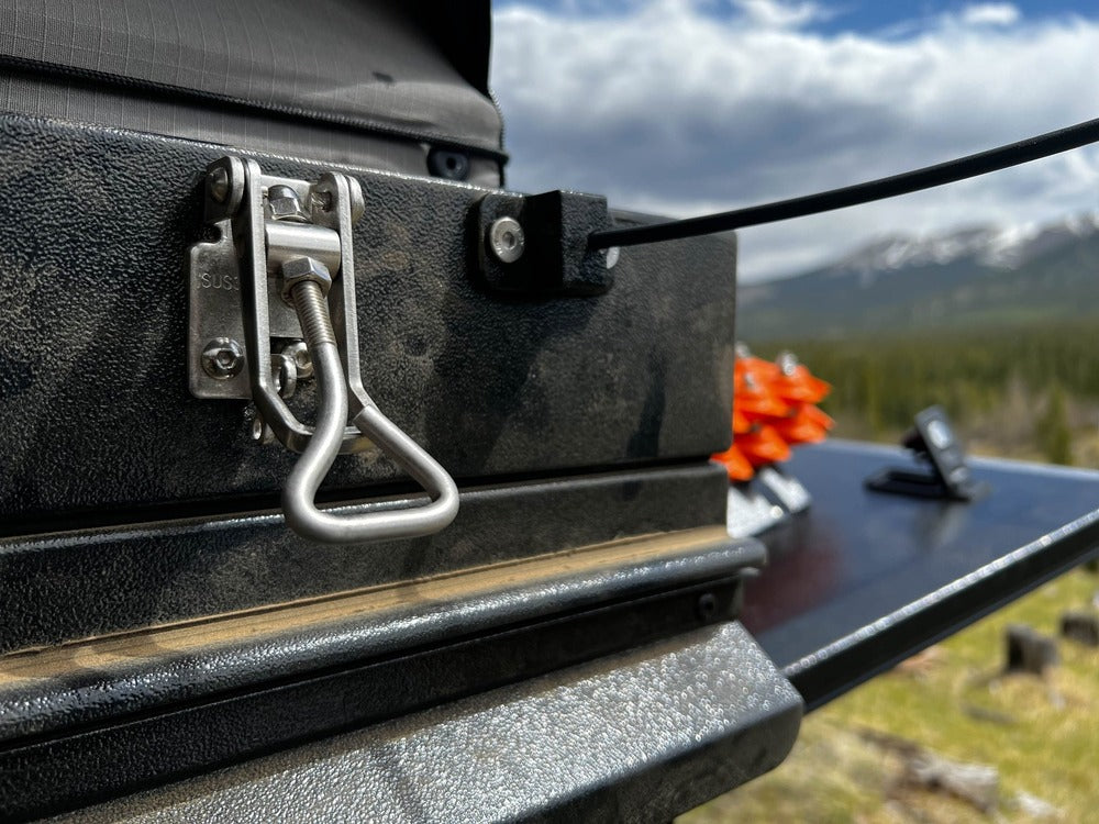 Close Up View Of The GAIA Campers Toyota Tacoma Camper Latch