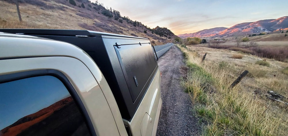 Close Up Side View Of The Installed GAIA Campers Tacoma Truck Cap