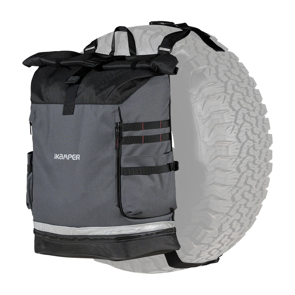 Image showing the iKamper Trash Caddy attached to a spare wheel