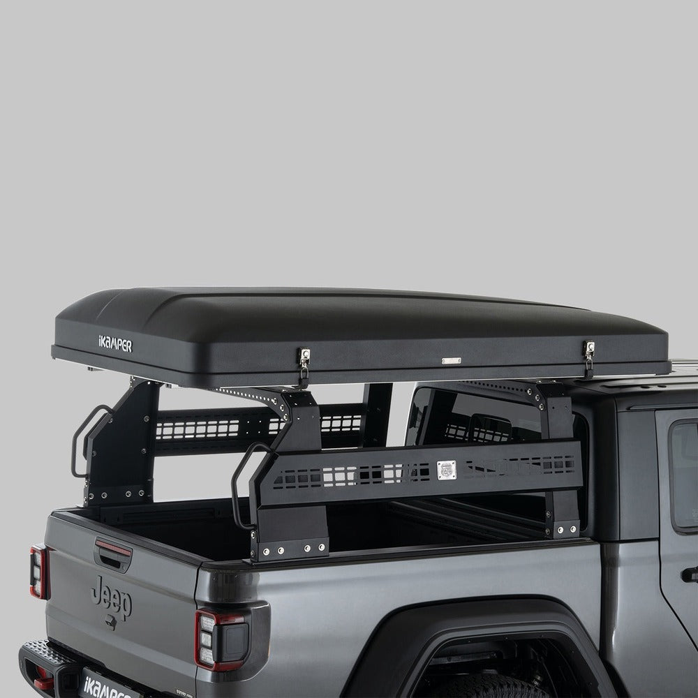 iKamper Jeep Gladiator Raconteur Bed Rack Full Height Bet Rack With A Mounted Roof Top Tent