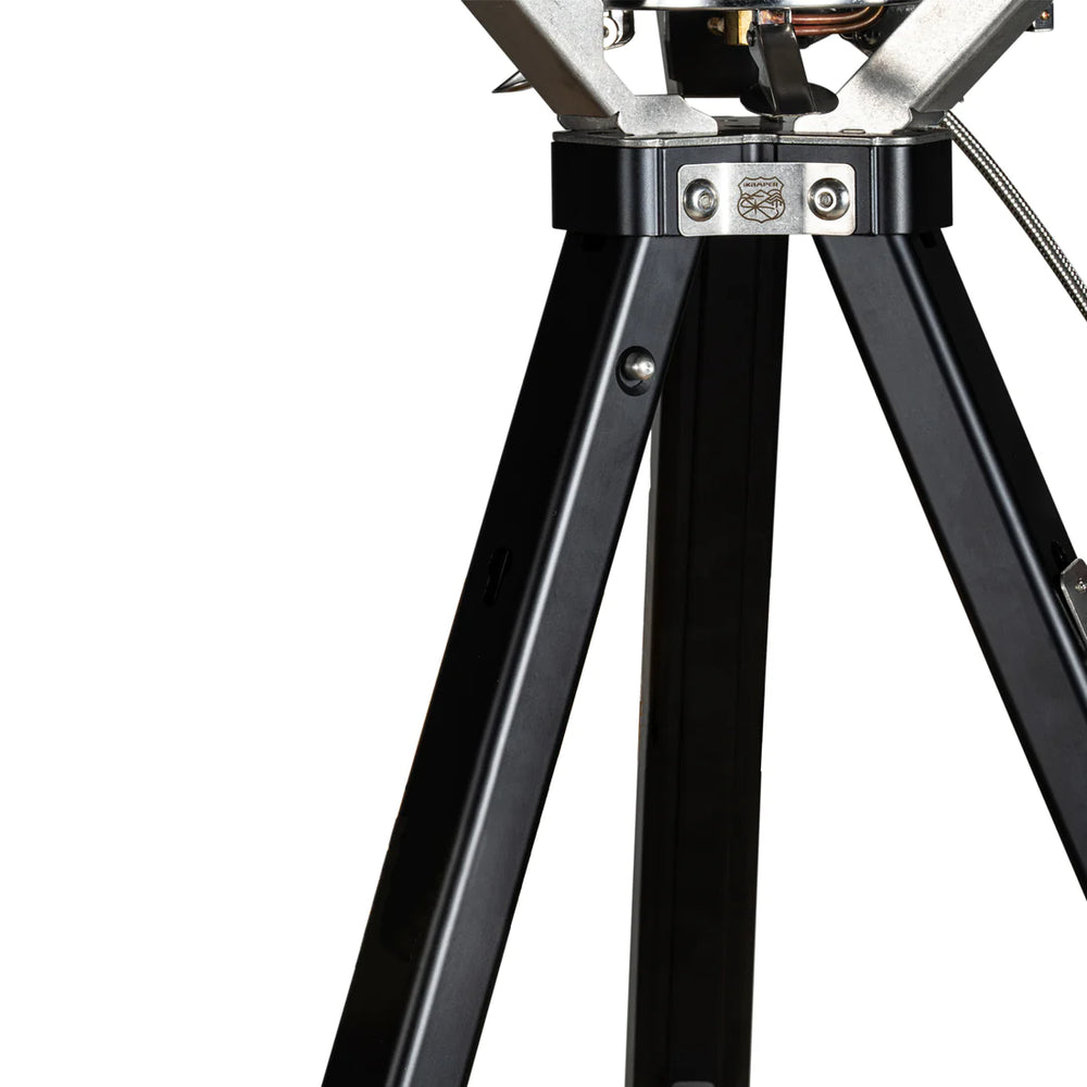 Close up view of the screws and bolts of the tripod and burner