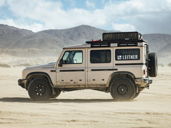 side view of the Leitner Designs ACS Roof Rack 3/4 Platform Ineos Grenadier 2024+