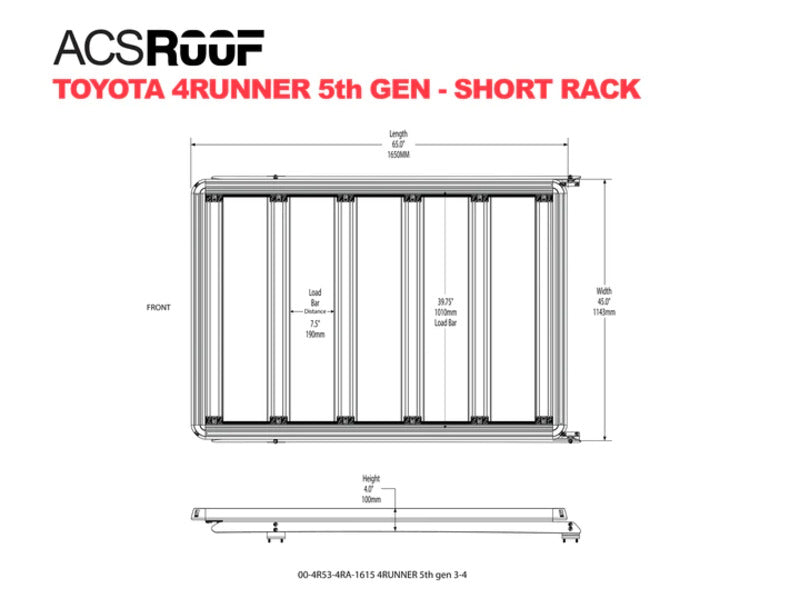 Leitner Designs ACS Roof Rack Platform Rack 4Runner Short Rack Dimensions