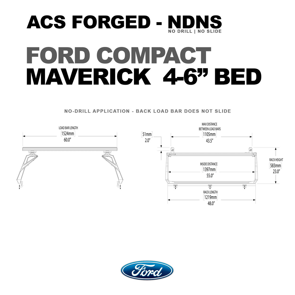 Leitner Designs ACS Forged Ford Maverick Bed Rack for Compact 4'6" Bed