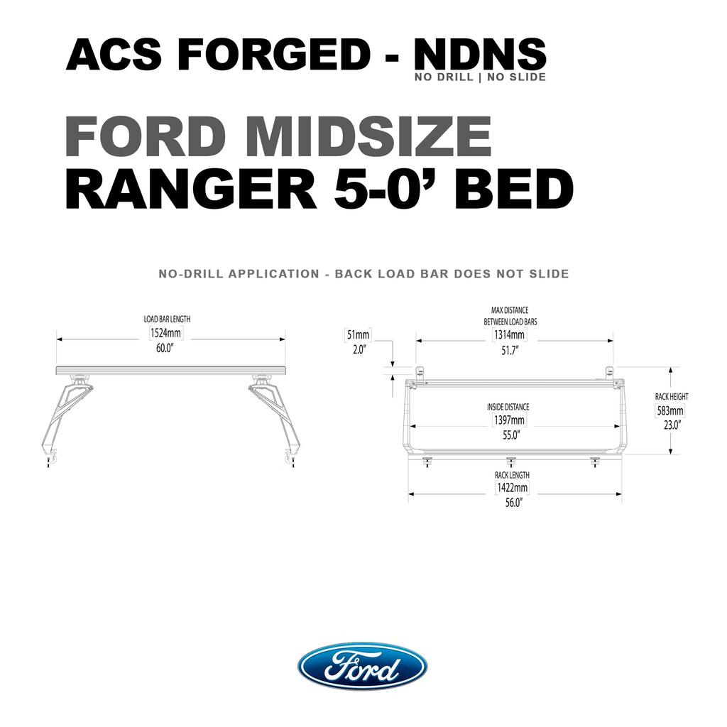 Leitner Designs ACS Forged Ford Ranger Bed Rack for Midsize 5' Bed