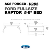 Dimensional specifications for the Ford Raptor 5-foot-6-inch bed rack, featuring a 23.0-inch height and 1553mm inside distance between supports.