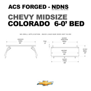 Technical drawing for a Chevy Colorado with a 6.0-foot bed, showing a 69-inch rack length and 68-inch inside distance.