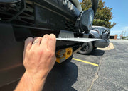 Using the flip up license plate bracket for Backwoods Adventure Mods Hi-Lite Series high clearance off road front bumpers with hawse fairleads installed