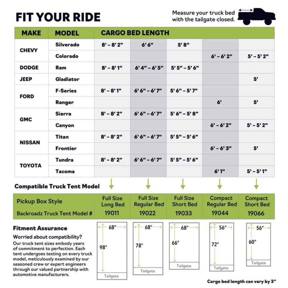 Napier Backroadz Truck Tent Specifications