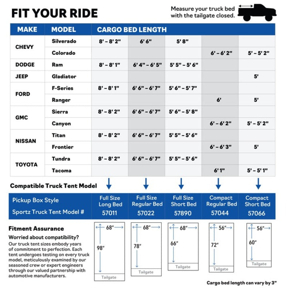 Napier Sportz Truck Tent Specifications