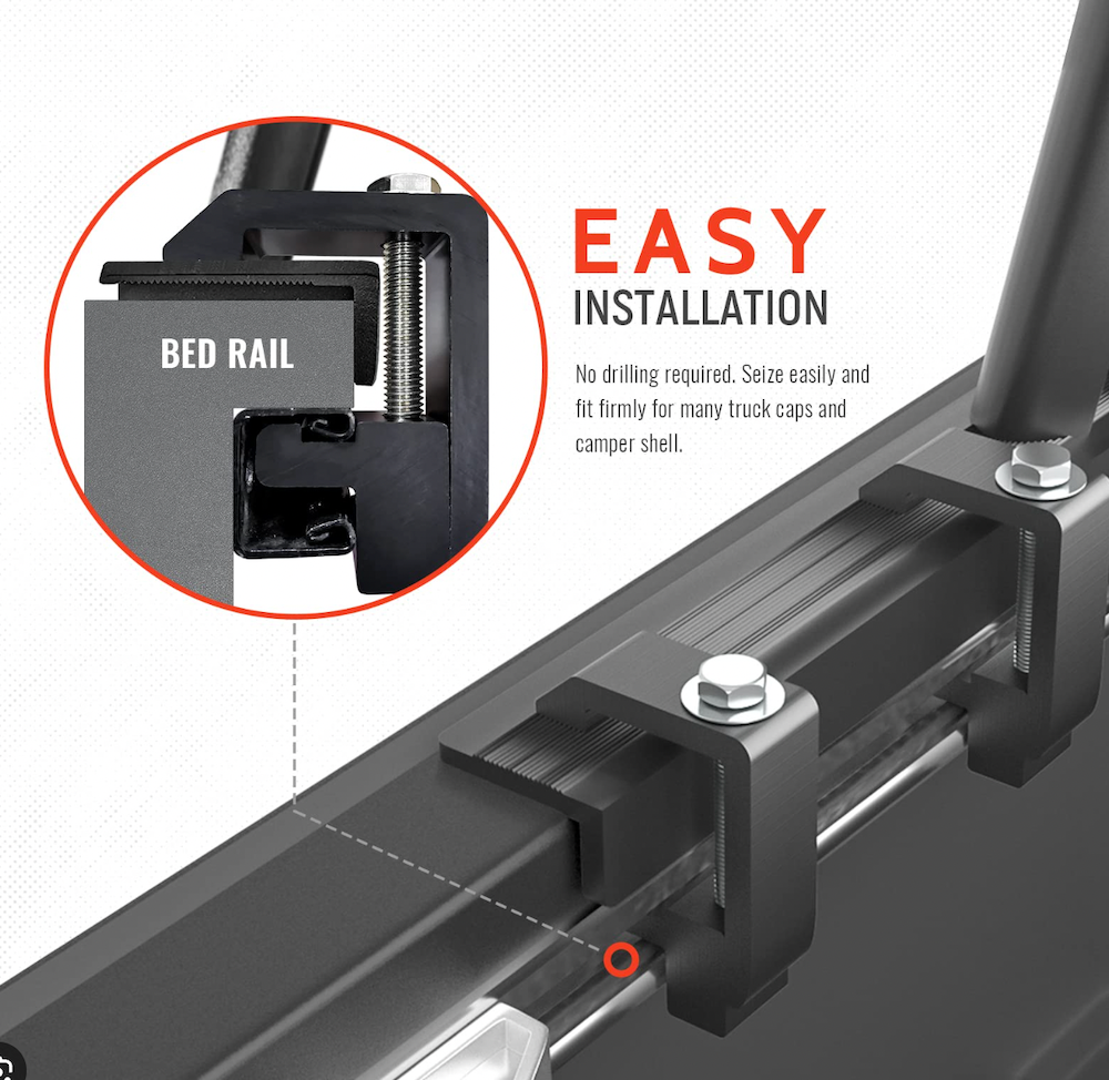 GAIA Shadow Top Jeep Gladiator install option 1 L-shaped brackets bolting to Trail Rails drill free
