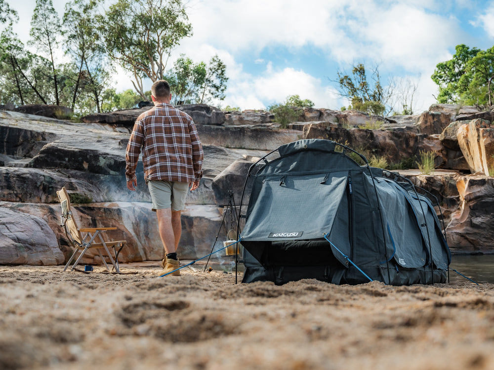 Person Walking By The Kakadu Sundowner Swag Tent