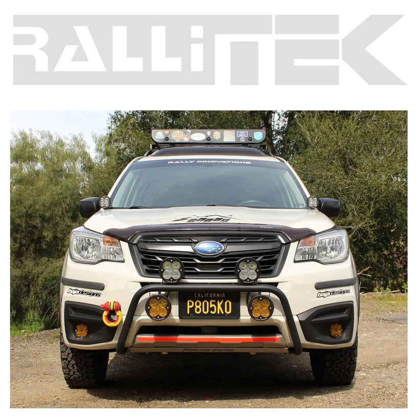 Front view of the rallitek light bar mounted on a subaru forester