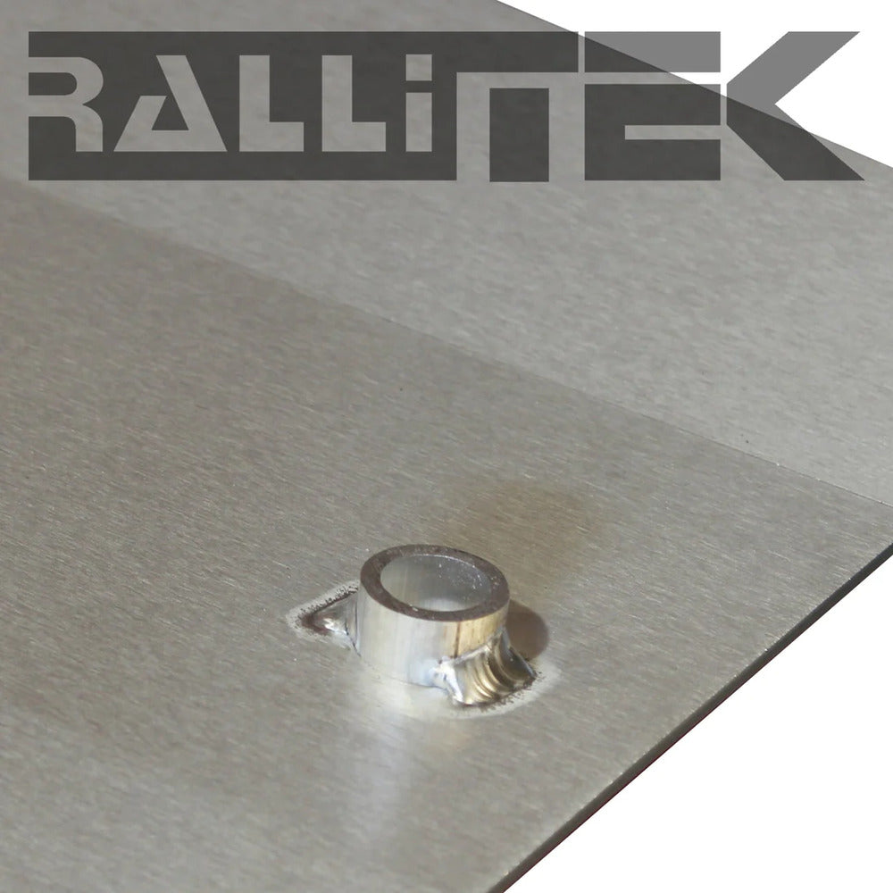 Close Up View Of The Pre Drilled Bolt Hole On The RalliTEK Subaru Outback Front Skid Plate