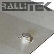 Close Up View Of The Pre Drilled Bolt Hole On The RalliTEK Subaru Outback Front Skid Plate