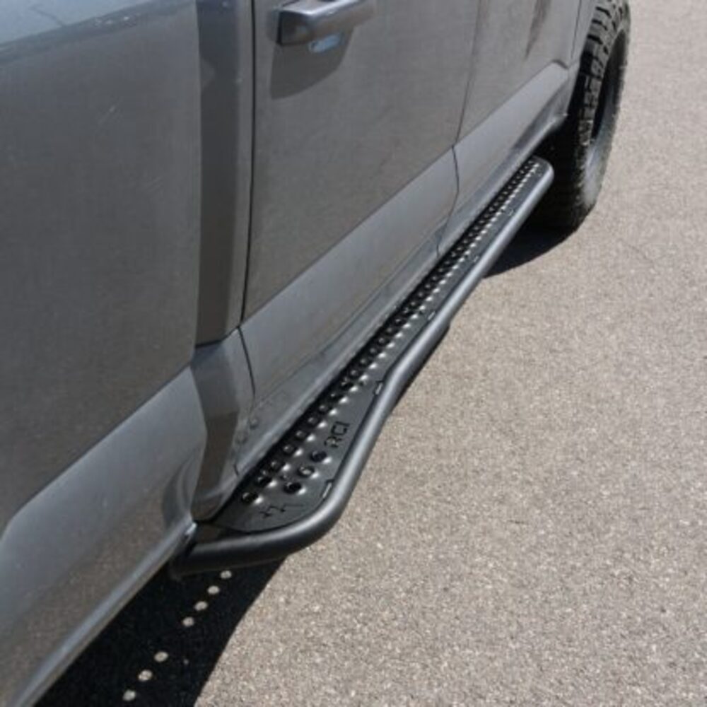 Back View Of The Mounted RCI Ford F150 Rock Sliders With A Step Plate