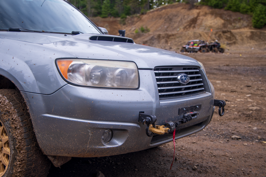 Detail view of RalliTEK Hidden Winch Mount on Subaru Forester XT