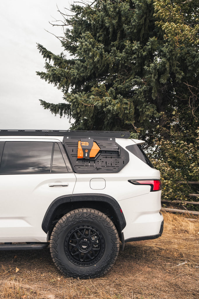 Image showing the prinsu rear window accessory panel mounted with a dmos shovel on sequoia toyota 