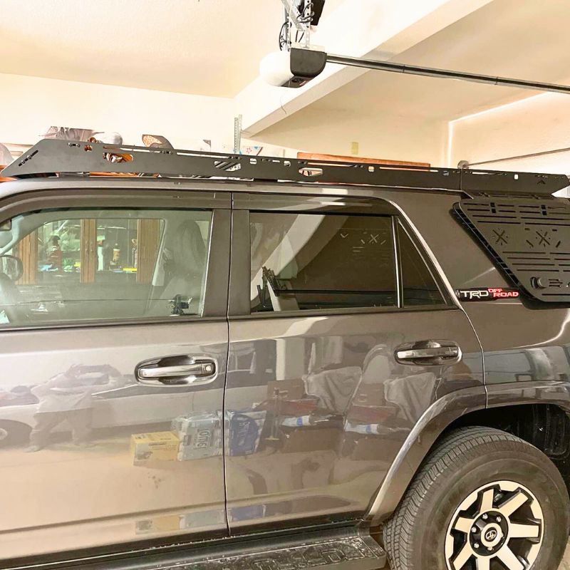 Sherpa Crestone Rack low profile parked inside a garage