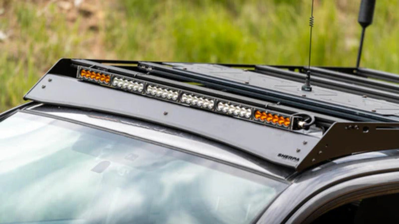 Close Up View Of The Sherpa Grand Teton Sport Roof Rack With Mounted Light Bar