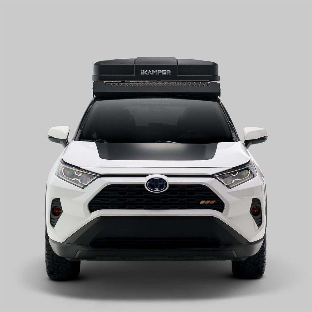 Skycamp 4.0 Trio hardshell rooftop tent at sunset campsite
